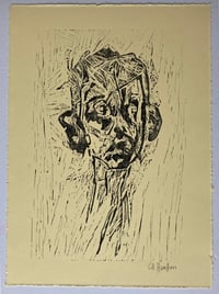 Image 2 of Perceiving - Linocut - Black Ink On Light Yellow Paper - SAVE £25