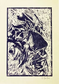 Image 1 of Watchperson - Linocut - Black Ink On Light Yellow Paper  