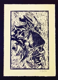 Image 2 of Watchperson - Linocut - Black Ink On Light Yellow Paper  