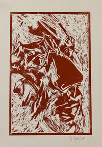 Image 1 of Watchperson - Linocut - Burnt Sienna Ink on Ivory Paper - Save £25