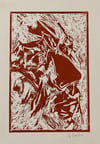 Watchperson - Linocut - Burnt Sienna Ink on Ivory Paper 