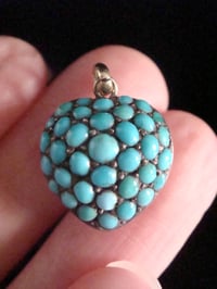 Image 1 of Victorian high carat 15ct yellow gold turquoise heart locket momento pendant