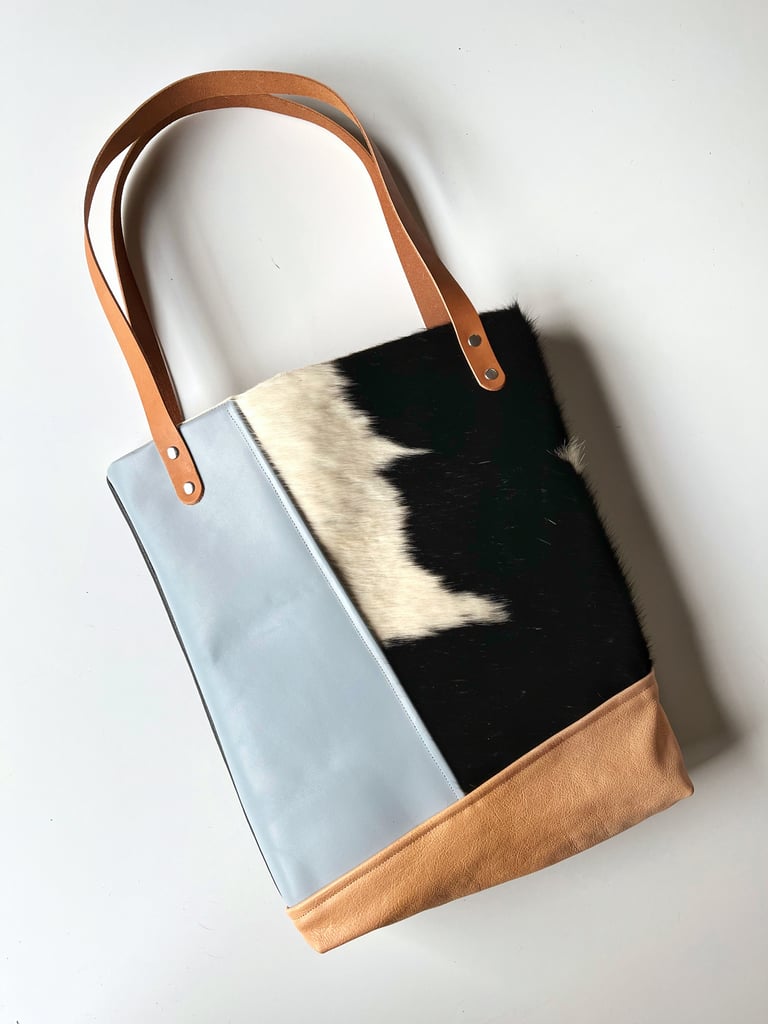 COLLAGE LEATHER TOTE - ICE BLUE