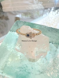 Image 1 of 14k solid gold diamond beaded hamsa ring