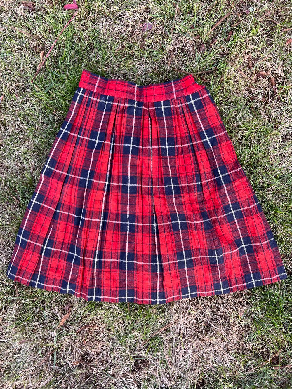 Vintage 60s Red Plaid Pleated Skirt (XS)
