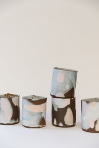 Image 1 of Dark Brown with Pastel Camo Handleless Mug  * Last one