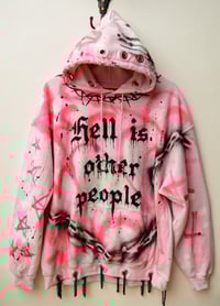 Image 1 of Baby Pink handmade Hoodie "Hell is Other People"