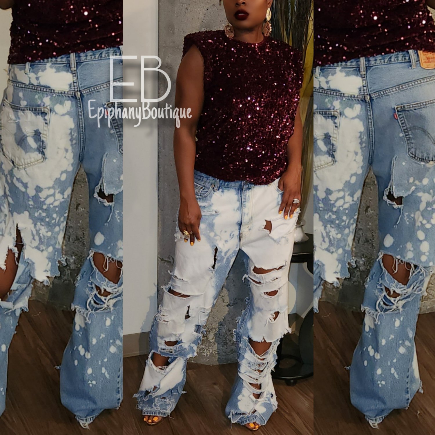 Image of The Ruby Sequin Top & The EB Custom Levi's #010