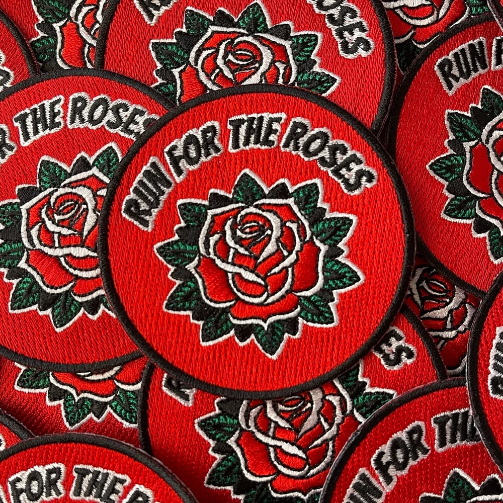 Image of RUN FOR THE ROSES EMBROIDERED PATCH - 3” ROUND