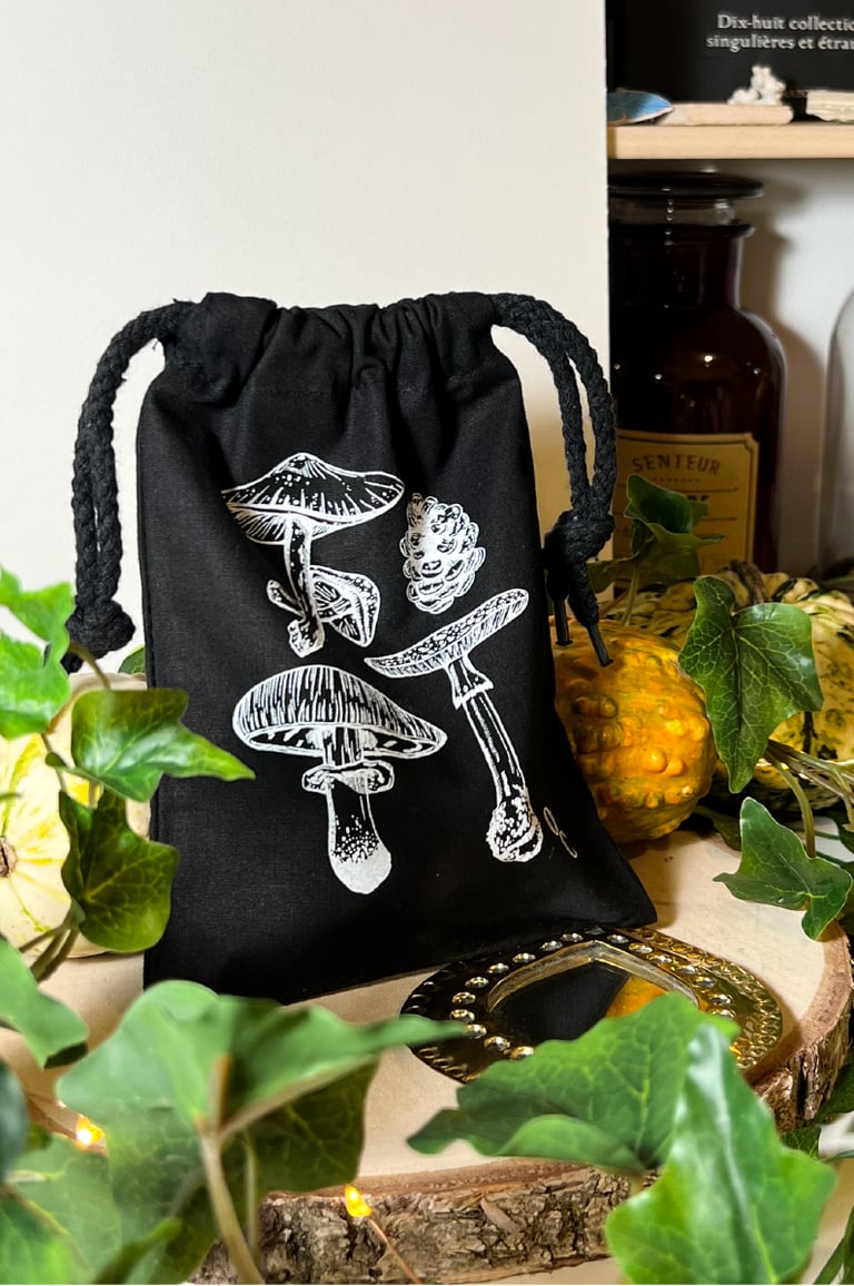 POCHON SÉRIGRAPHIÉ "CHAMPIGNONS" - NOIR 