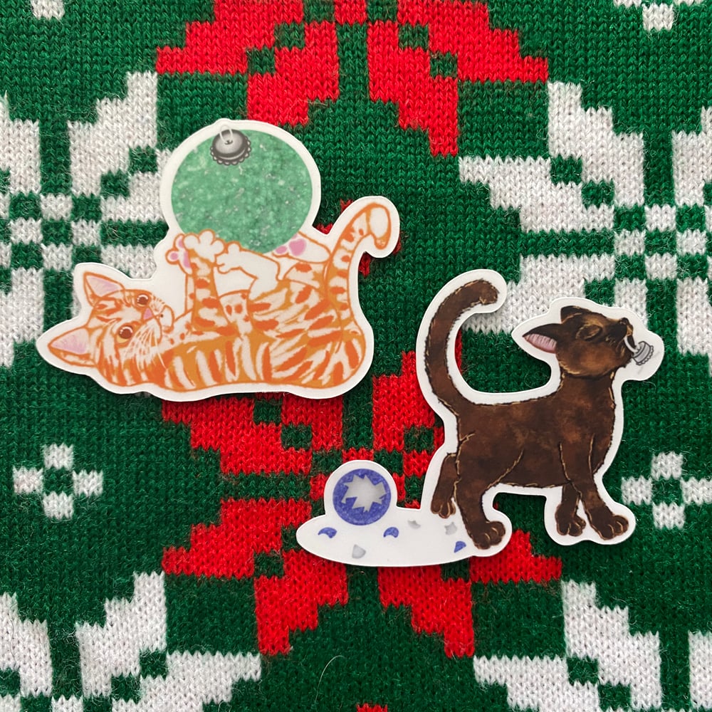 Image of Cat with Ornament - Sticker