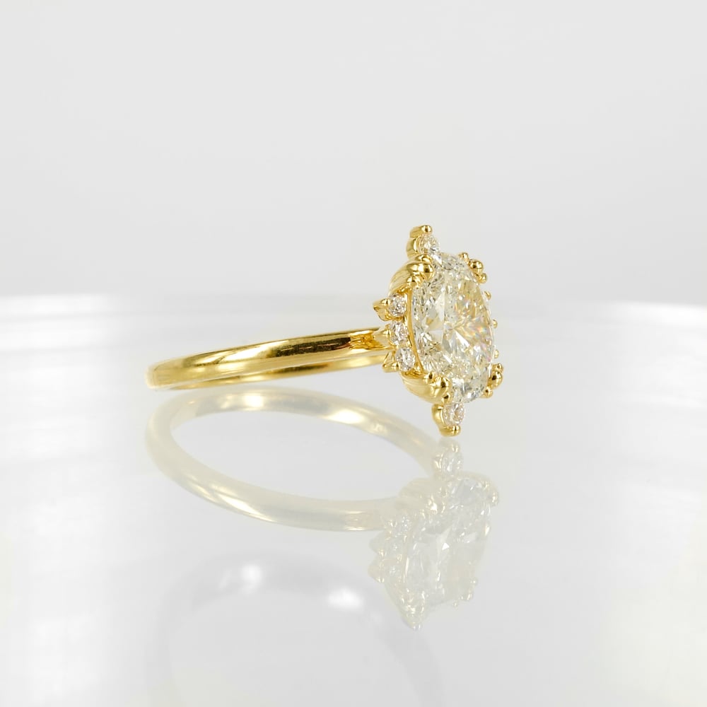Image of 18ct yellow gold ornate oval diamond engagement ring. SH1310