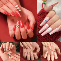 24Pcs Christmas Elk White Snowflake Red Removable Wearable Artificial Fake Nails Press On Nail Art G