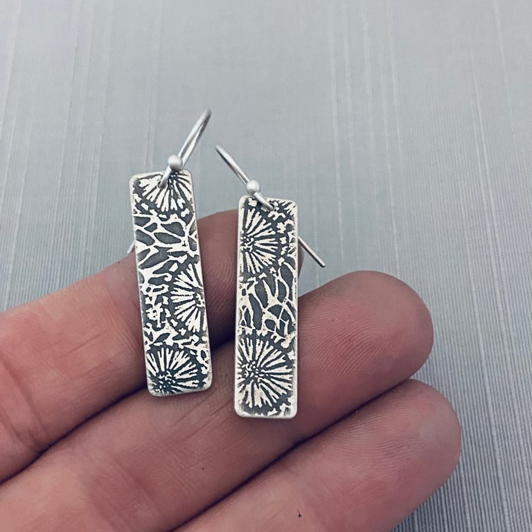 Sterling Silver Fossil Pattern Earrings Image 3