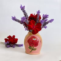 Image 2 of Bud Vase - Peach w Red Rose