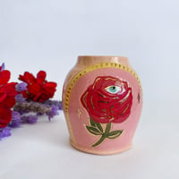Image 1 of Bud Vase - Peach w Red Rose