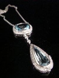 Image 1 of Modern 18ct white gold natural blue topaz and diamond drop necklace
