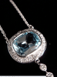 Image 3 of Modern 18ct white gold natural blue topaz and diamond drop necklace