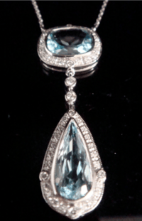 Image 4 of Modern 18ct white gold natural blue topaz and diamond drop necklace