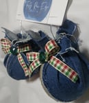 Image 2 of Tasty Raw Edge Denim Holiday Bulb Ornament Set 