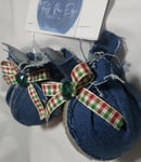 Image 2 of Tasty Raw Edge Denim Holiday Bulb Ornament Set