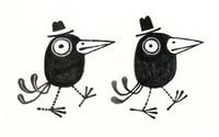 Image 1 of twin crows! ink drawing
