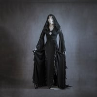 Image 1 of Elven pagan celtic medieval viking fairy fantasy dress gown Black