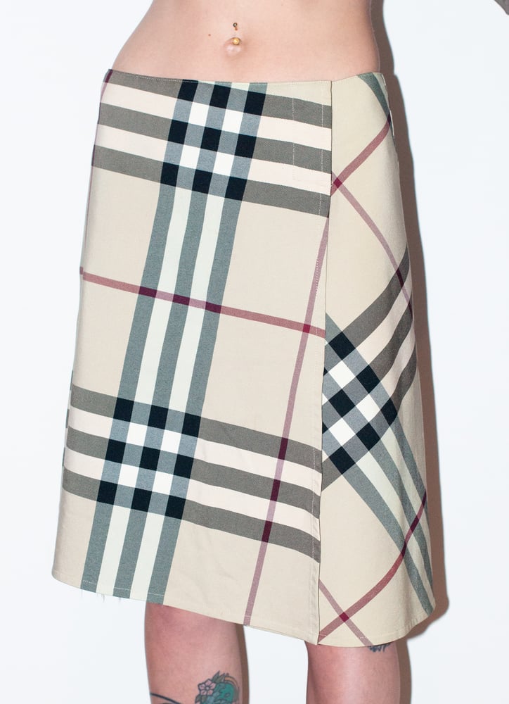 Image of Burberry London Asymmetric Nova Check Skirt
