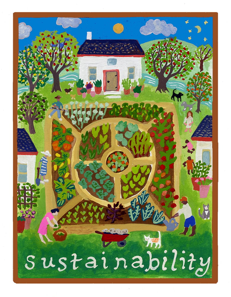 Image of Sustainability- illumination series print on wooden plaque