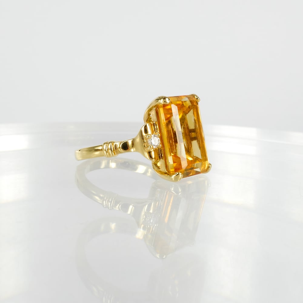 Image of Stunning large 9ct yellow gold antique style yellow topaz & diamond cocktail ring. PJ5896