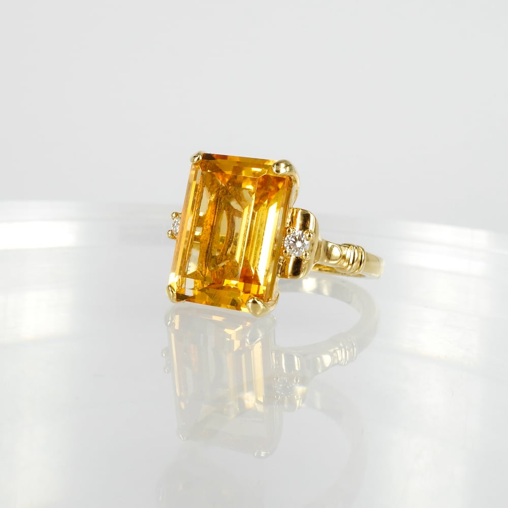 Image of Stunning large 9ct yellow gold antique style yellow topaz & diamond cocktail ring. PJ5896