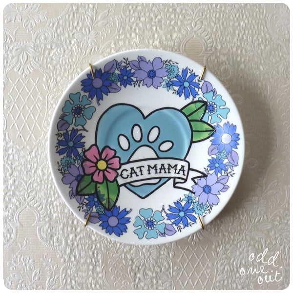 Image of Cat Mama - Hand Painted Vintage Plate