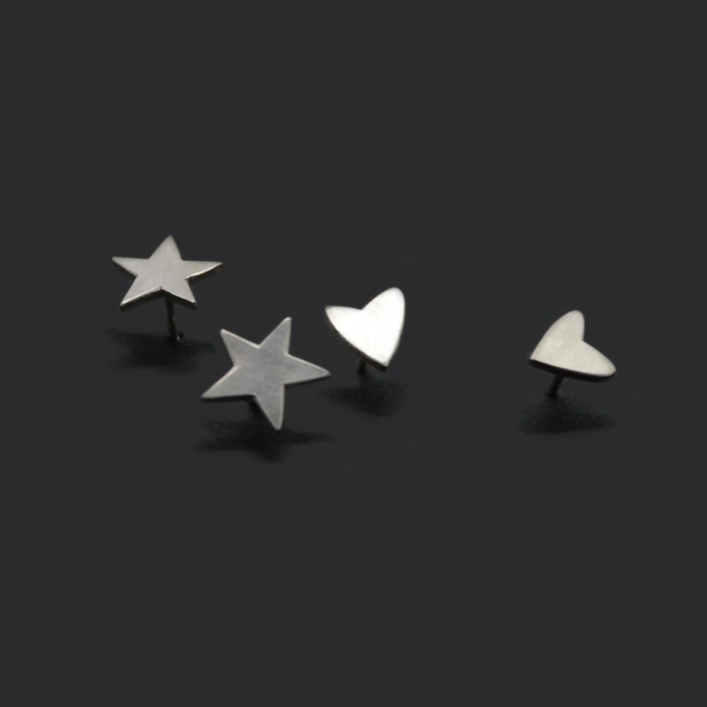 Image of TINY HEART + STAR EAR STUDS