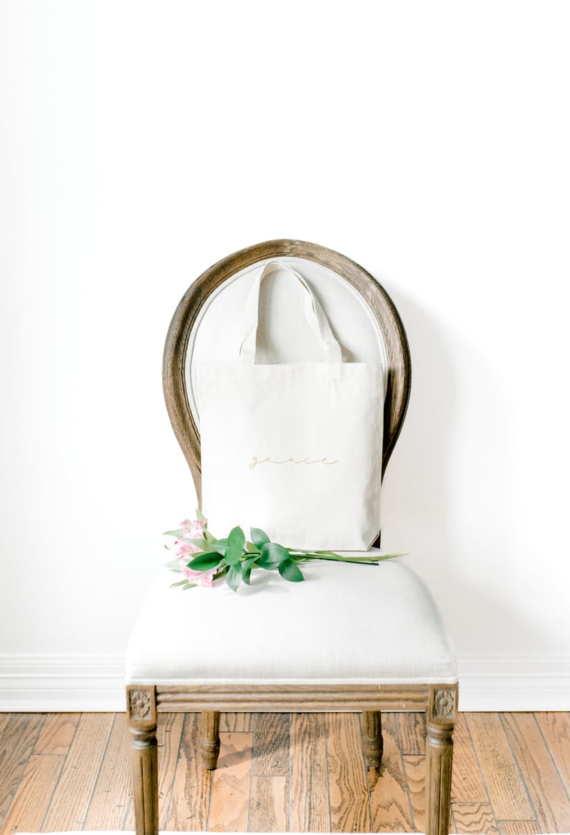 GOLD CALLIGRAPHY MEDIUM CANVAS TOTE Lyla Grace Design