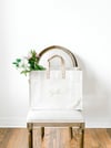 GOLD CALLIGRAPHY HEAVYWEIGHT CANVAS TOTE WITH LEATHER STRAPS
