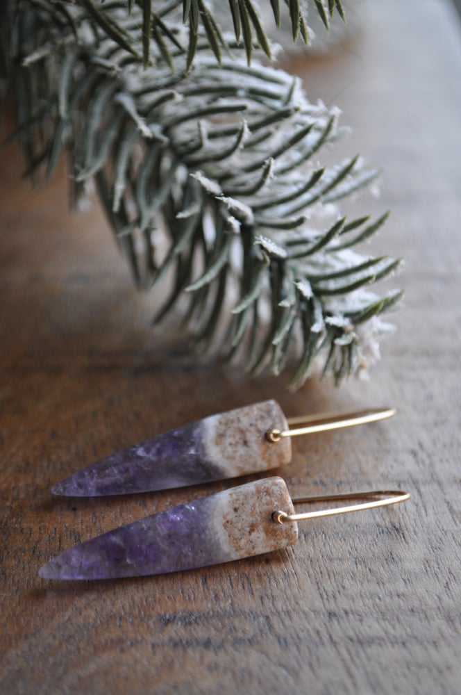 Image of OOAK Chevron Amethyst Dangles on Gold Fill