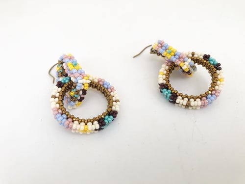 Image of Beaded link and hoop earring (pastel tones bronze) 