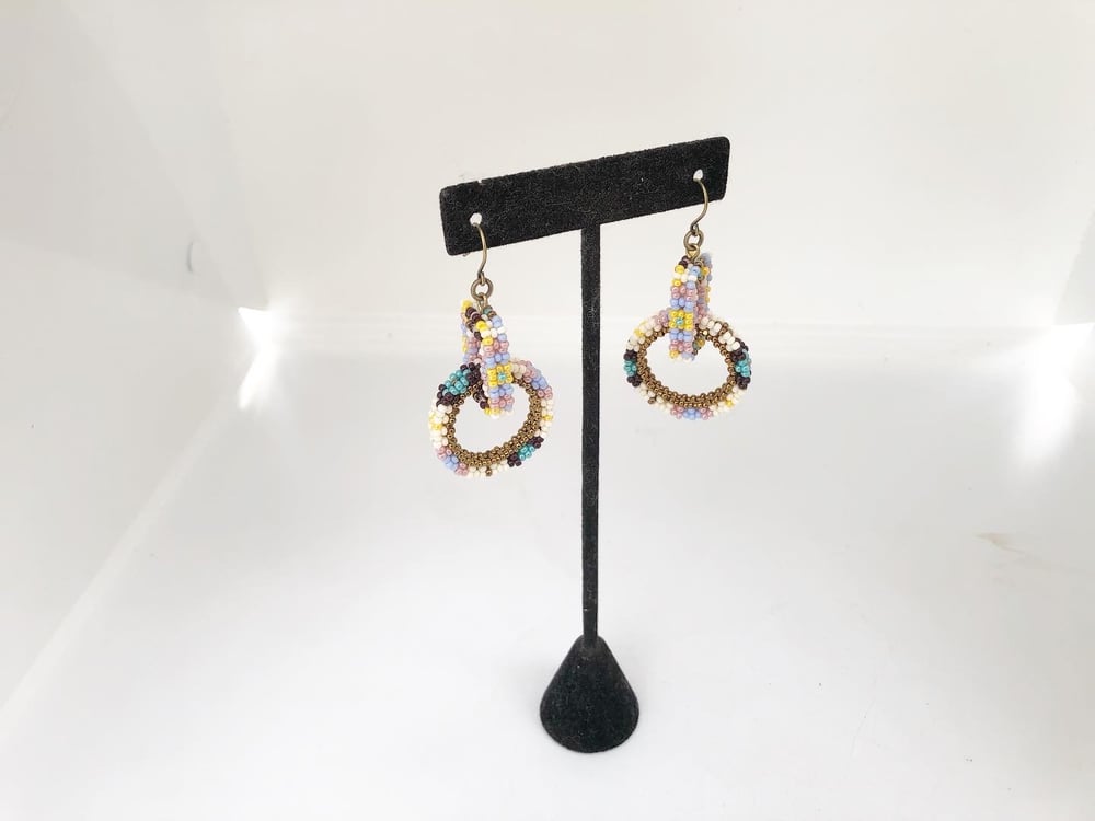 Image of Beaded link and hoop earring (pastel tones bronze) 