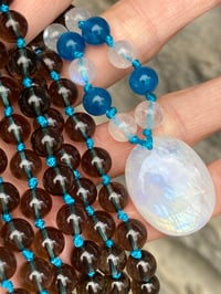 Image 2 of Smoky Quartz Mala, Rainbow Moonstone Mala, Blue Apatite Mala, 108 Bead Hand Knotted Gemstone