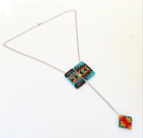 Image of Turquoise fire open rug large lariat necklace 