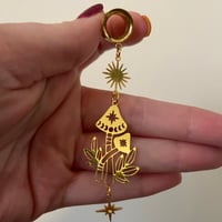 Gold Mushroom Tunnel Dangles (sizes 4g-2")