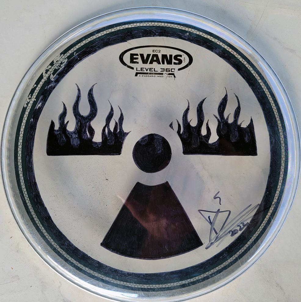 Image of Megadeth Trefoil Drumhead - illustrated and signed by Dirk