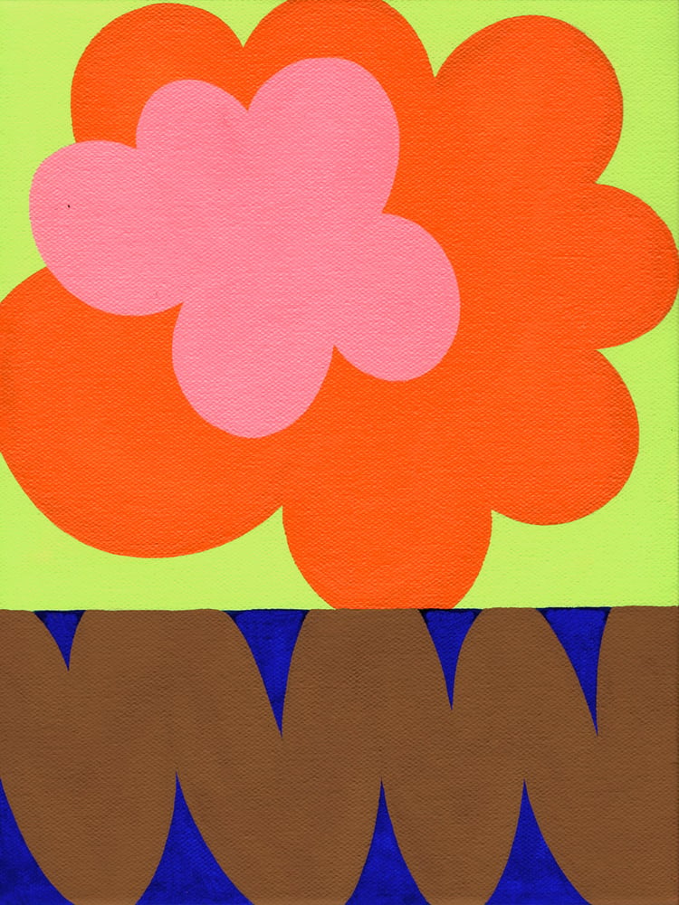 Image of Blommor i närbild orange och brun (Flower close-up orange and brown) Acrylic on canvas 2022