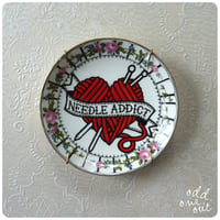 Image 1 of Needle Addict - Hand Painted Vintage Plate