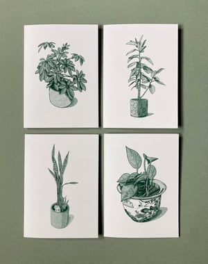 A2 Risograph note cards: house plants