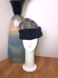 Image 1 of H.O.D. Knitted Brim Hat Navy Wool Treed Fabric W/Navy Blue Chenille Knit Brim