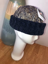 Image 2 of H.O.D. Knitted Brim Hat Navy Wool Treed Fabric W/Navy Blue Chenille Knit Brim
