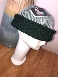 Image 2 of H.O.D. Knitted Brim Hat Mint Green Silky Stitch Detail Fabric Crown W/Green Cable Knit Brim