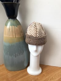 Image 1 of H.O.D. Knitted Brim Hat Beige & Tan Zebra Pattern Velvet Crown W/Tan Sparkle Knit Brim