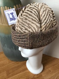 Image 3 of H.O.D. Knitted Brim Hat Beige & Tan Zebra Pattern Velvet Crown W/Tan Sparkle Knit Brim